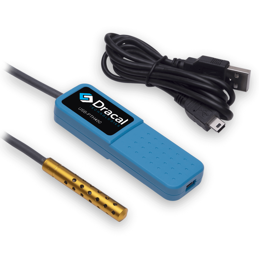 PTH450: Improved accuracy (±0.1°C/±1.5 %RH) temperature, relative humidity and atmospheric pressure measuring instrument with USB connection, particle filter and aluminum tip for harsh environments.