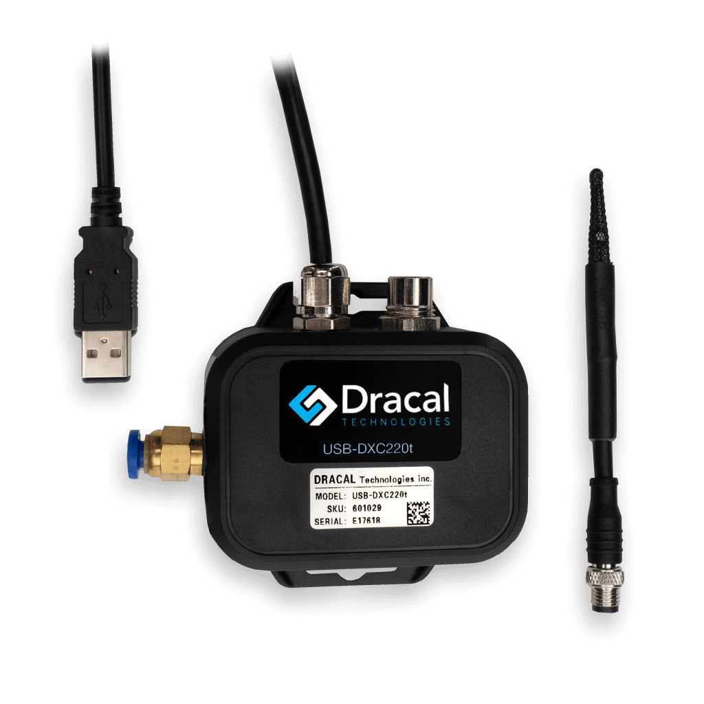 Dracal CO2 reader DXC220 with short temperature and relative humidity probe (USB connector view)