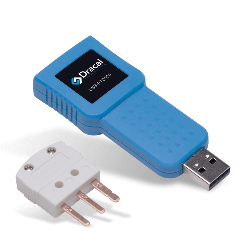 RTD300: USB adapter for any Pt-100 RTD probe for temperature measurement - Front view - With connector