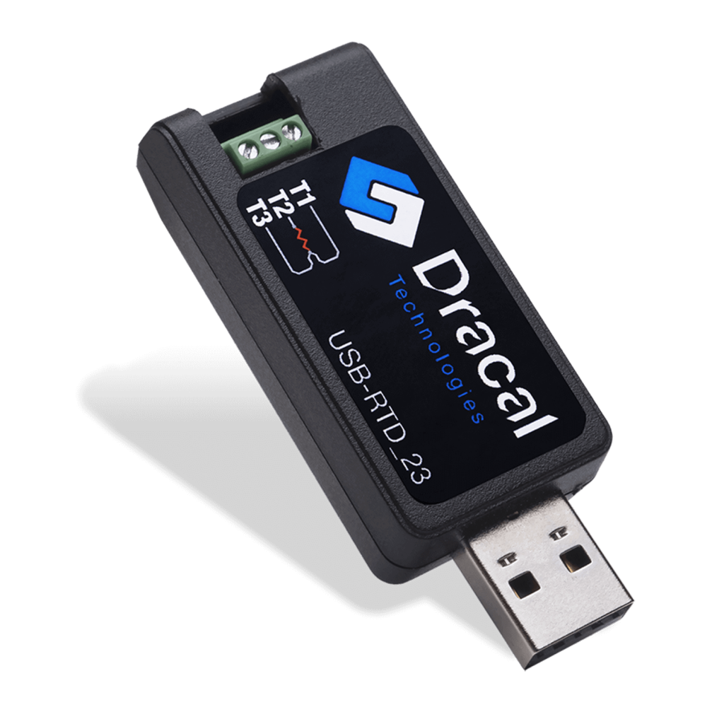 RTD_23: USB adapter for any Pt-100 RTD probe for temperature measurement - Front view up