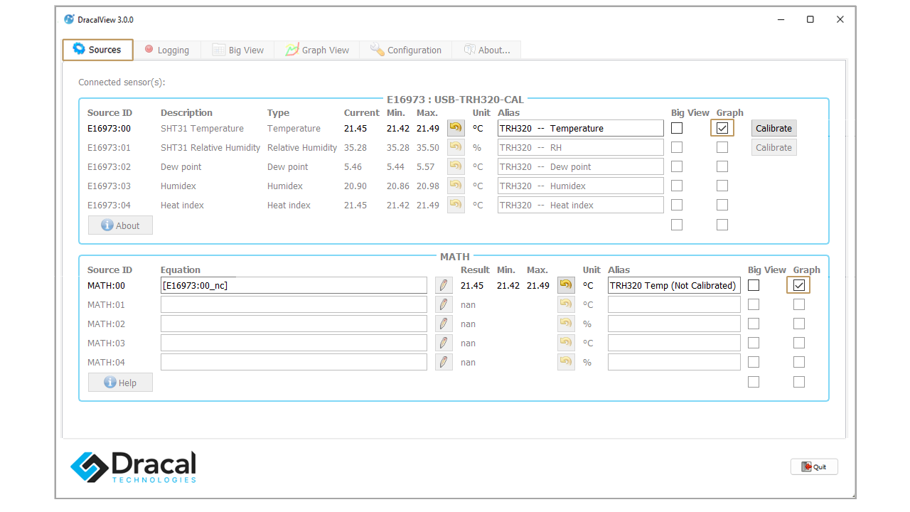 DracalView Sources tab, Graph box ticked