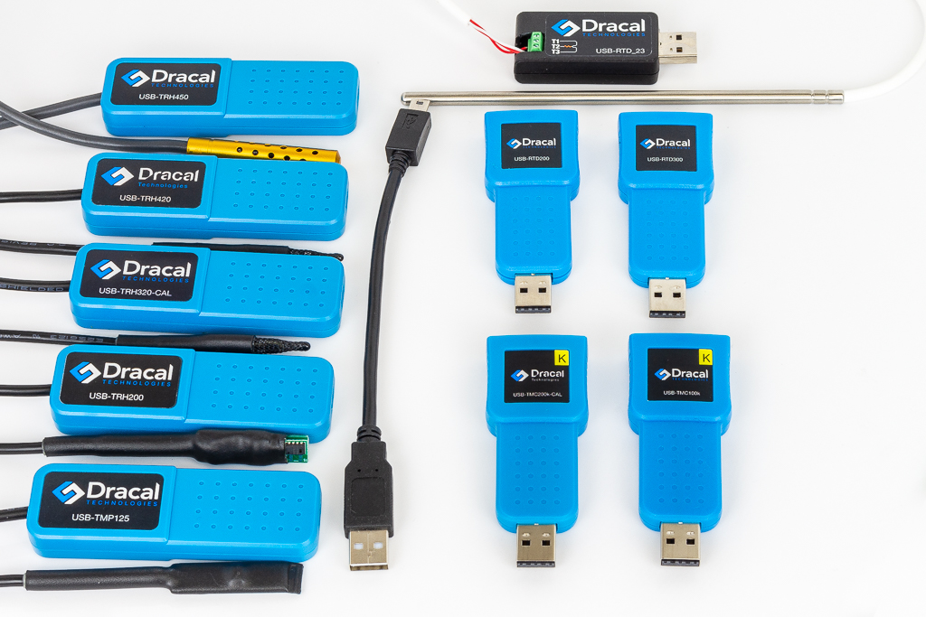 Dracal 10 USB temperature sensors at a glance. Both all-in-one instruments and adapters