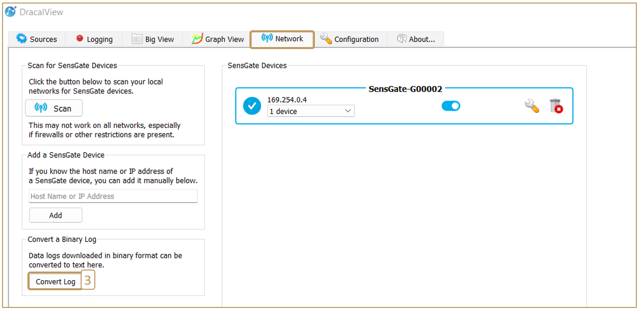 Step 3 to convert a binary log Generated by a SensGate