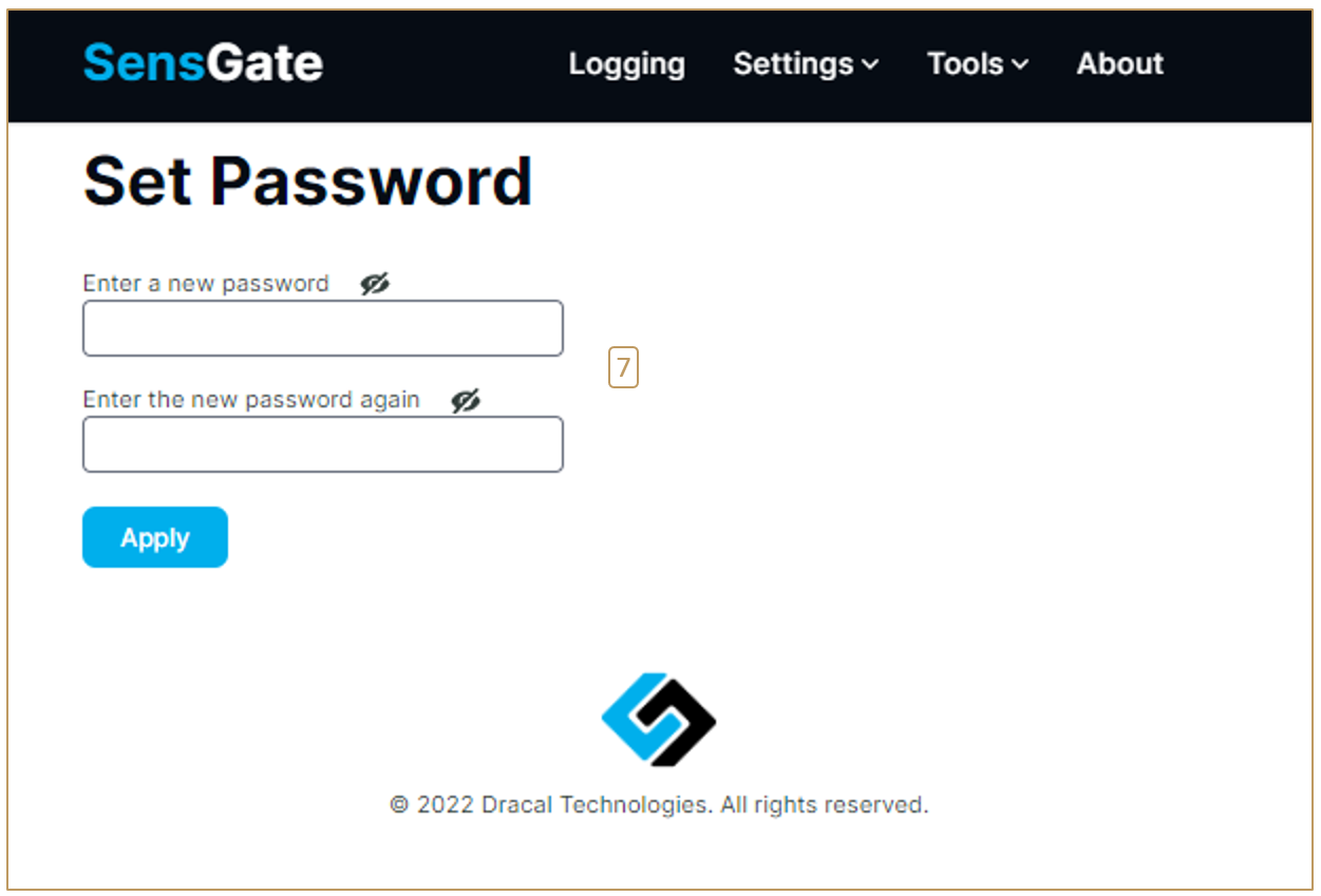 Steps 7 for securizing a SensGate with a password