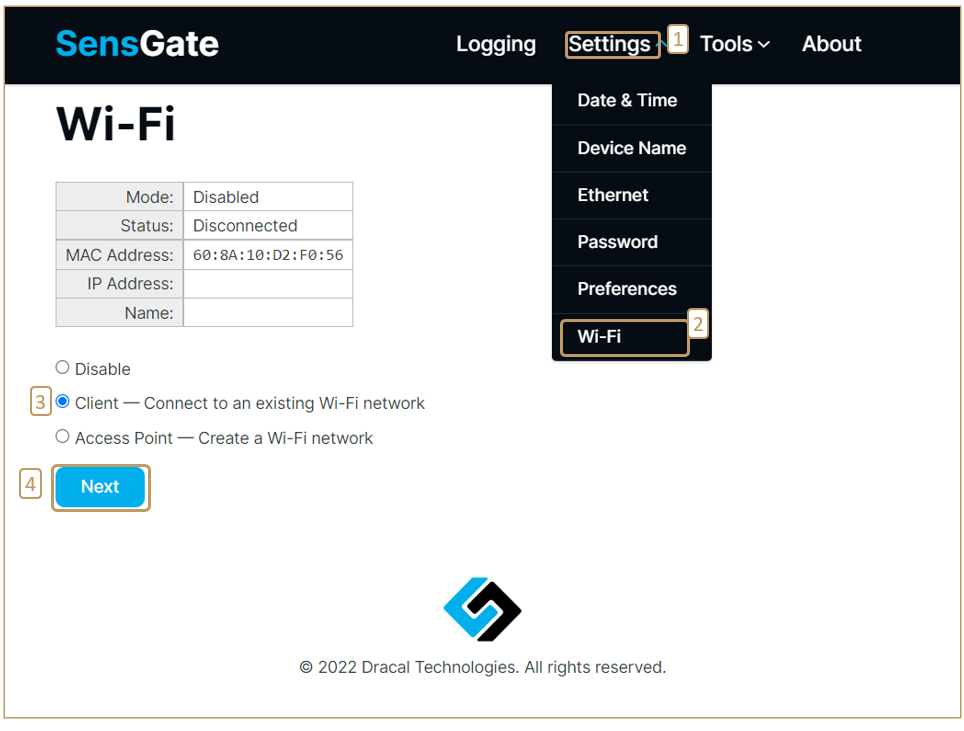 SensGate discoverable Wi-Fi connection