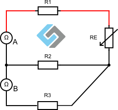 Electrical circuit of a 3-wire RTD sensor