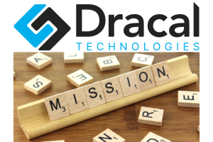 Dracal Technologies logo and Scrabble letters spelling "mission"