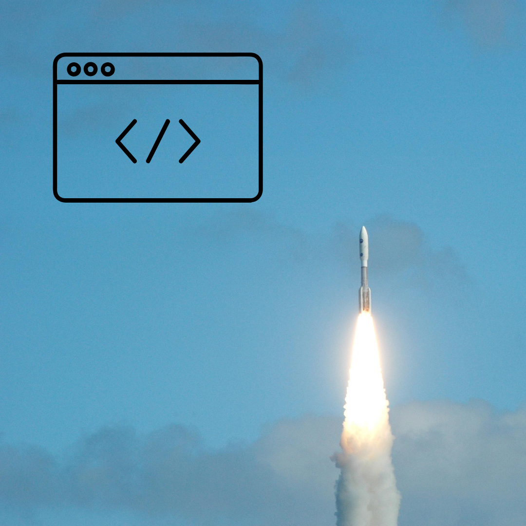 rocket launch with coding symbol