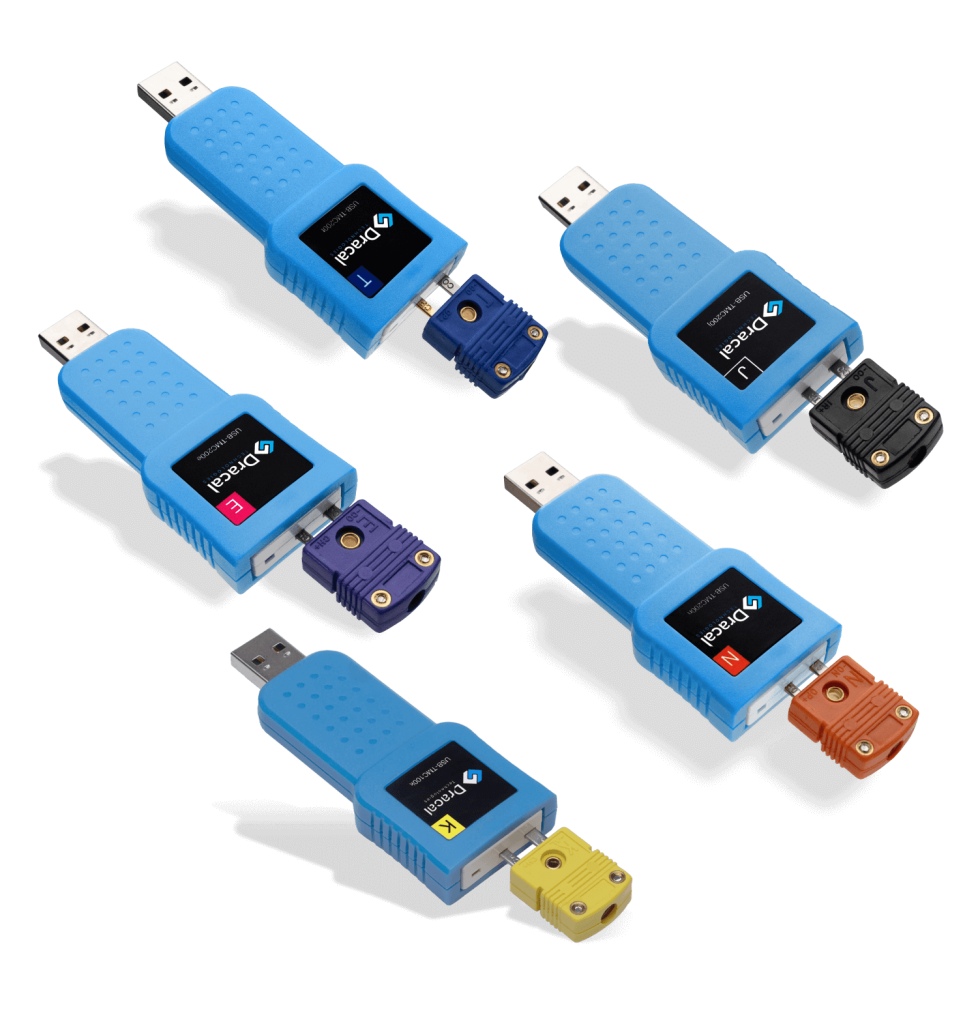 TMC100: USB adapter for type-K thermocouple for temperature measurement - Front view - With connected connector